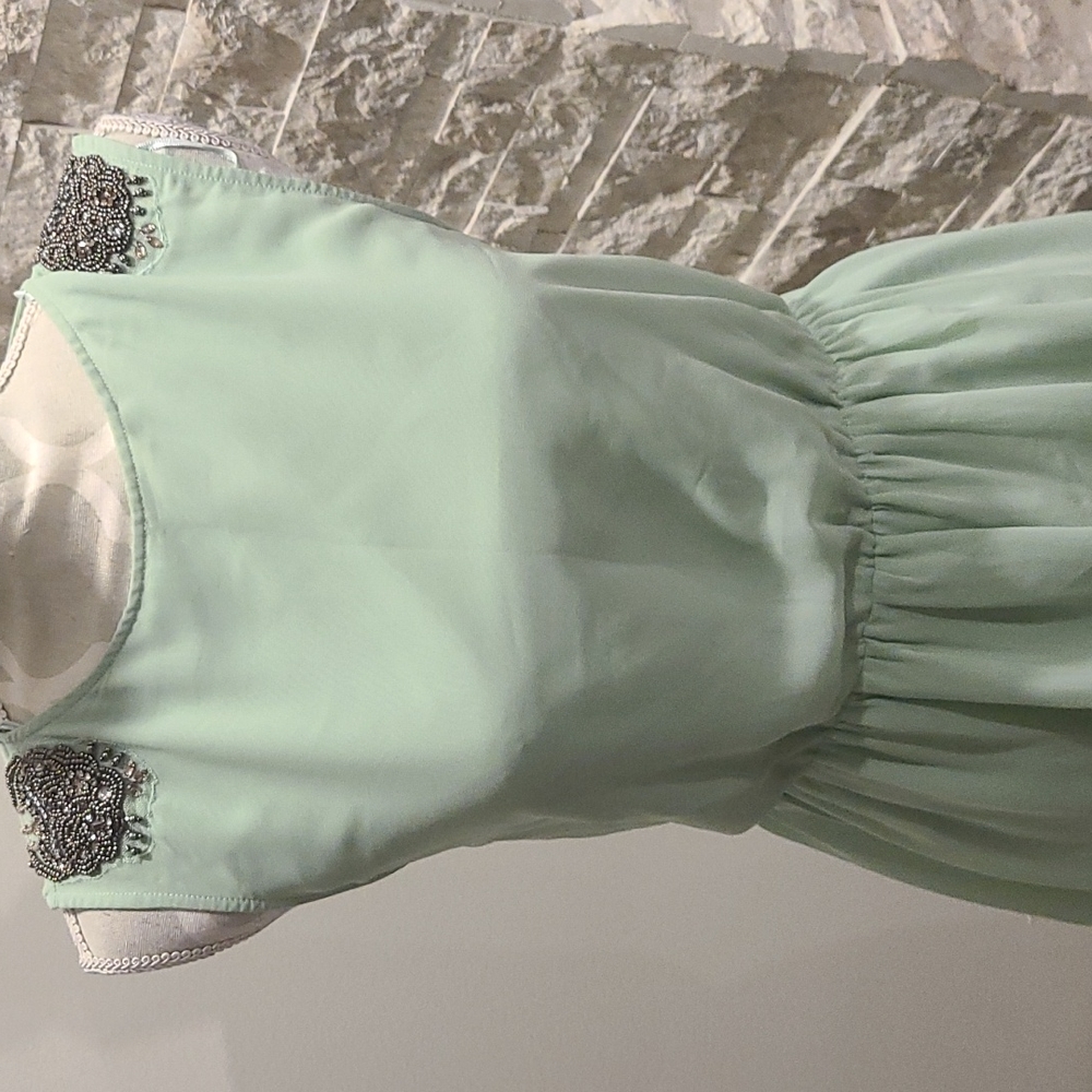 Zara Mint Green sleeveless dress with beaded shoulders - Picture 4 of 8